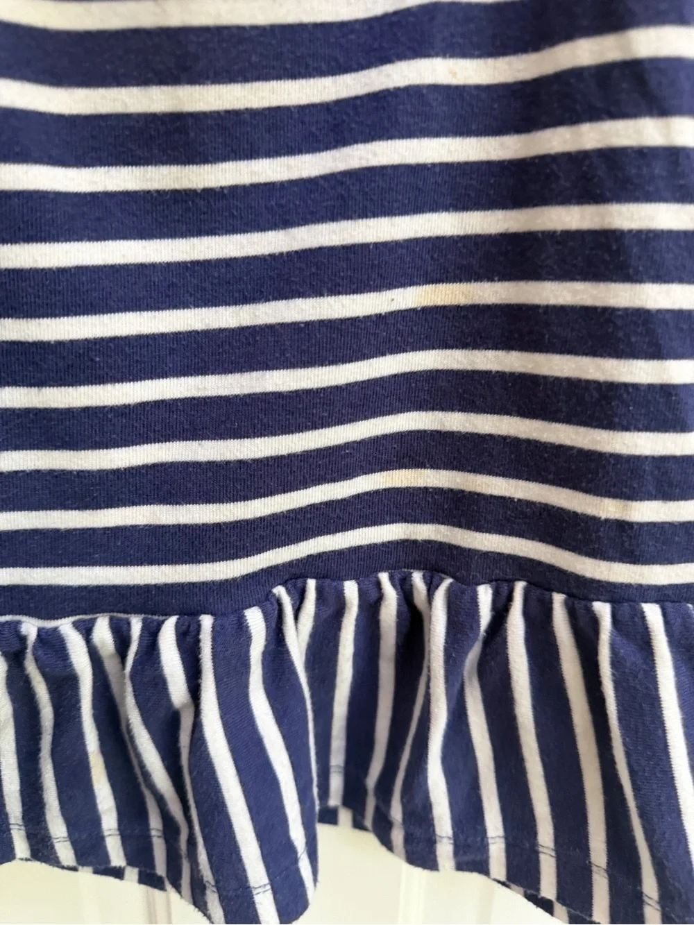 Gymboree Girls 4 Navy White Striped Ruffle Short Sleeve Top Blouse Yellow Flower